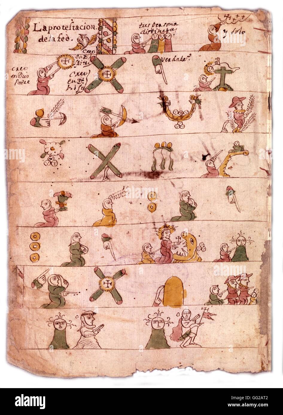 Catéchisme illustré d'images, visant à Indiens Codex du 17e siècle Banque D'Images