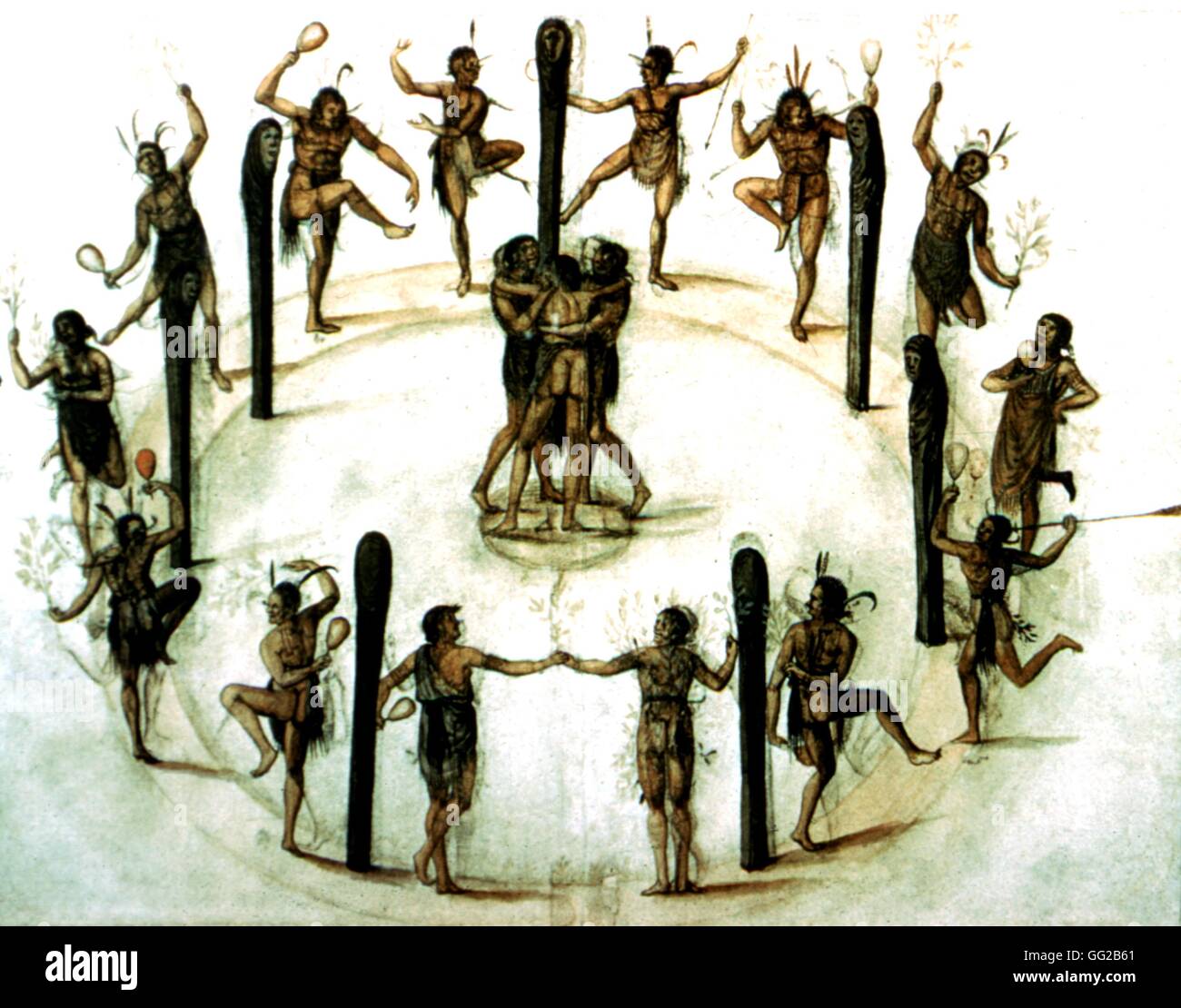 John White Indian danses célébration c. 1585 United States London, British museum Banque D'Images