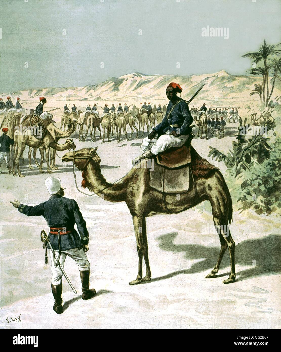 Empire colonial français sous la 3ème république. Soldats dans le corps de chameau Français 1894 France - La Colonisation Banque D'Images