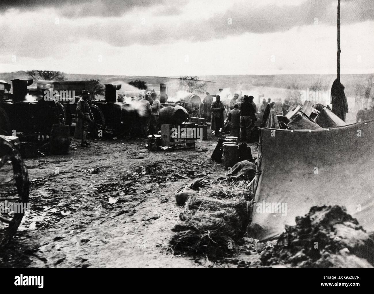 Cuisines matériel roulant dans un camp des troupes près de Perthes Mai 1917 France, la Première Guerre mondiale Banque D'Images