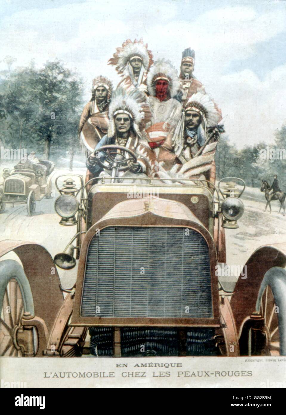 Les Indiens et l'automobile, dans 'Le Petit Journal' c.1900 United States Rousseau collection Banque D'Images