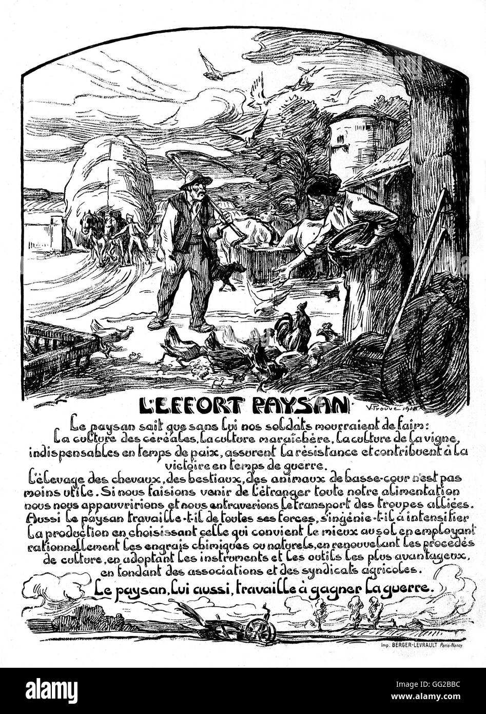 Prouvé, "soutenir les agriculteurs français qui contribuent à l'effort de guerre" 1918 La Première Guerre mondiale, France Bruxelles, Musée de la guerre Banque D'Images