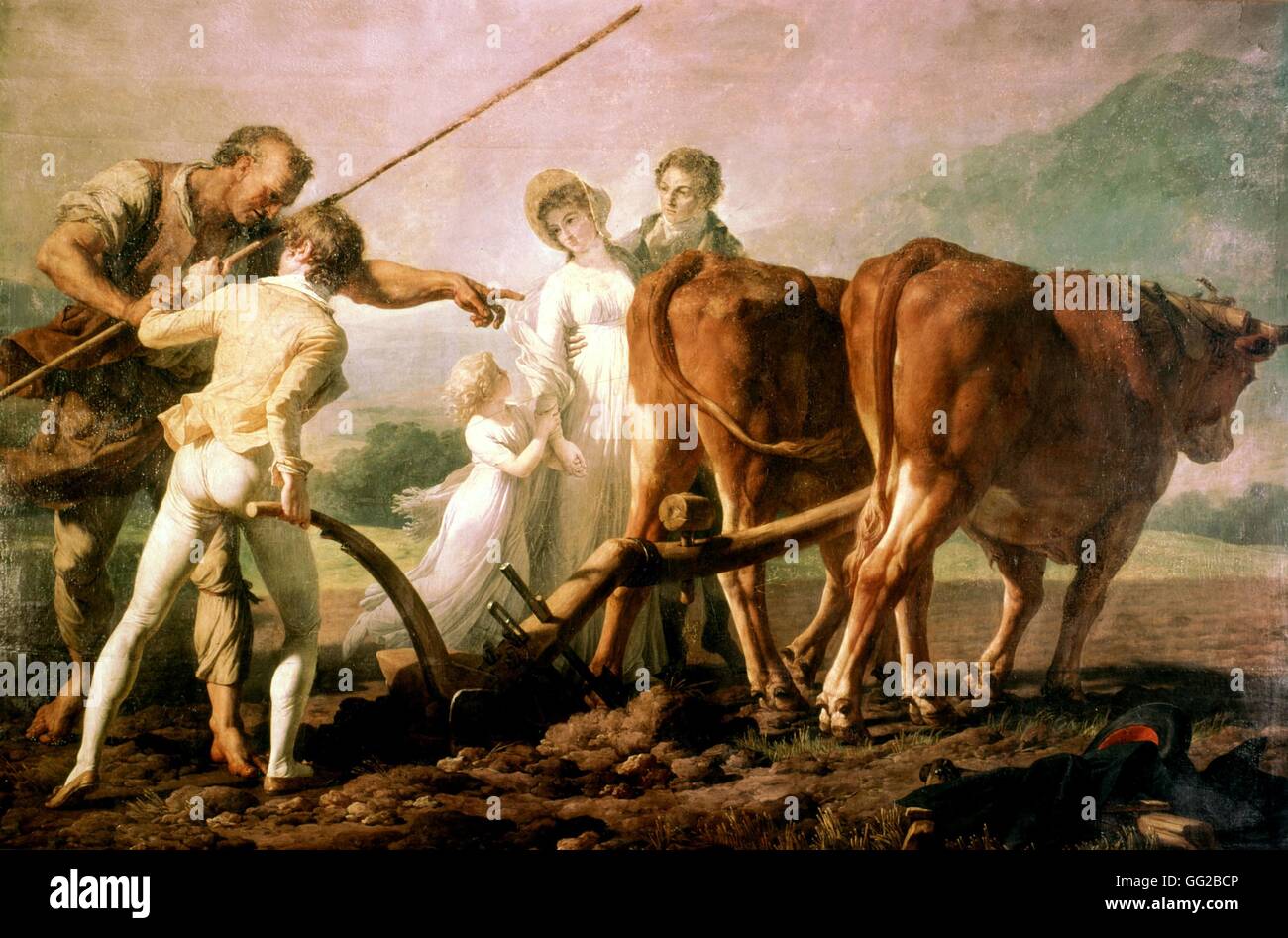 Leçon de labourer l'illustration pour 'Emile' par Jean-Jacques Rousseau 1798 France Bordeaux, Musée des beaux-arts Banque D'Images
