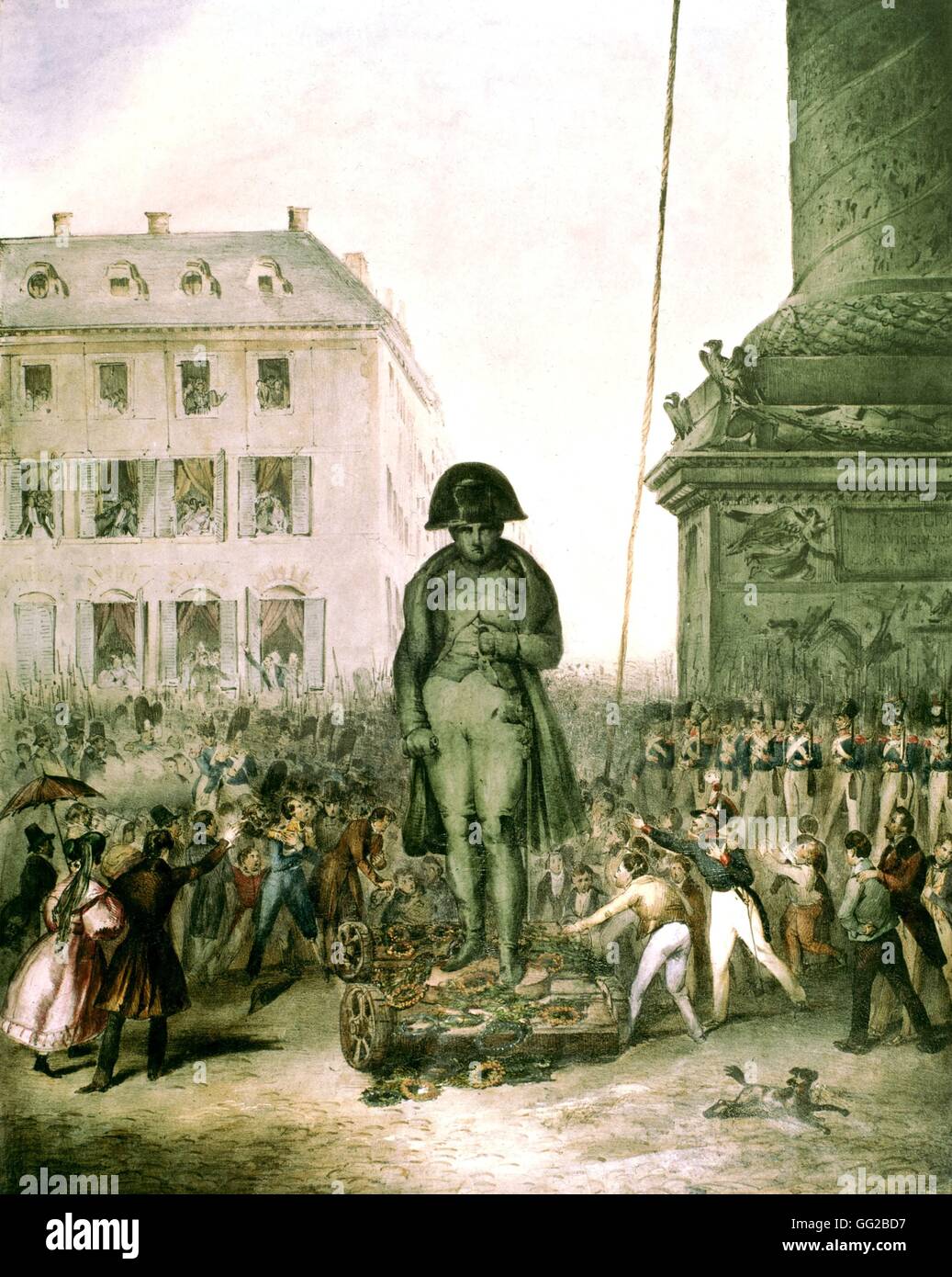 J.L. David (1748-1825) Paris, Statue de l'empereur Napoléon Ier, portées au pied de la colonne Vendôme 19e siècle France Banque D'Images