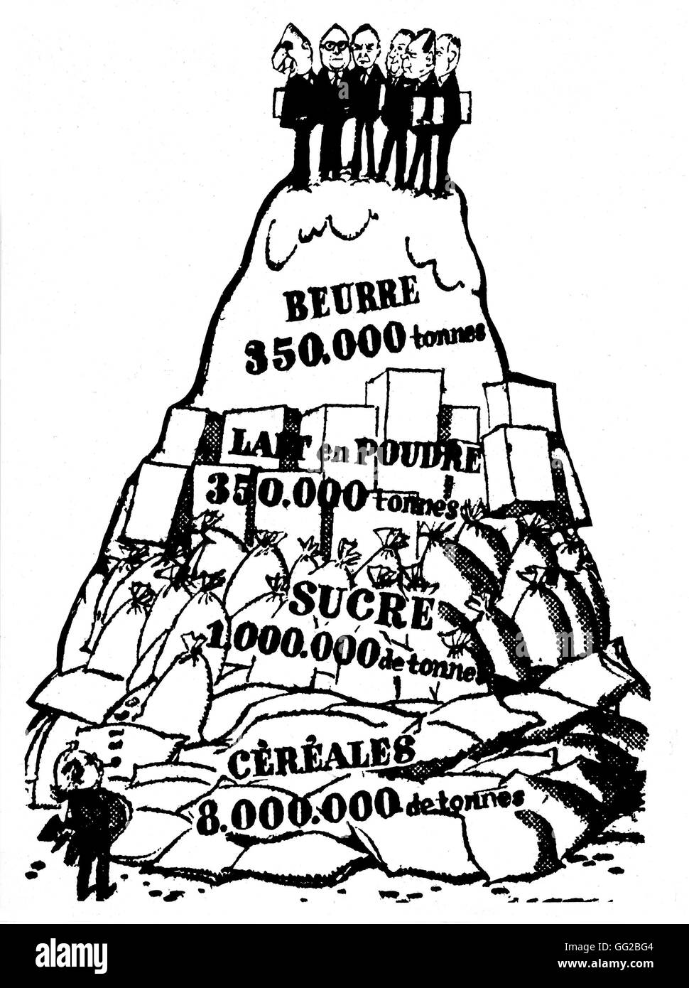 Caricature : l'entrée de l'Angleterre dans le marché commun Caricature publiée dans "Le Canard Enchaîné", qui représente la réunion de La Haye où délibère Pompidou avec ses collègues tout en parlant à Harold Wilson (Angleterre) Décembre 1969 France Private collecti Banque D'Images
