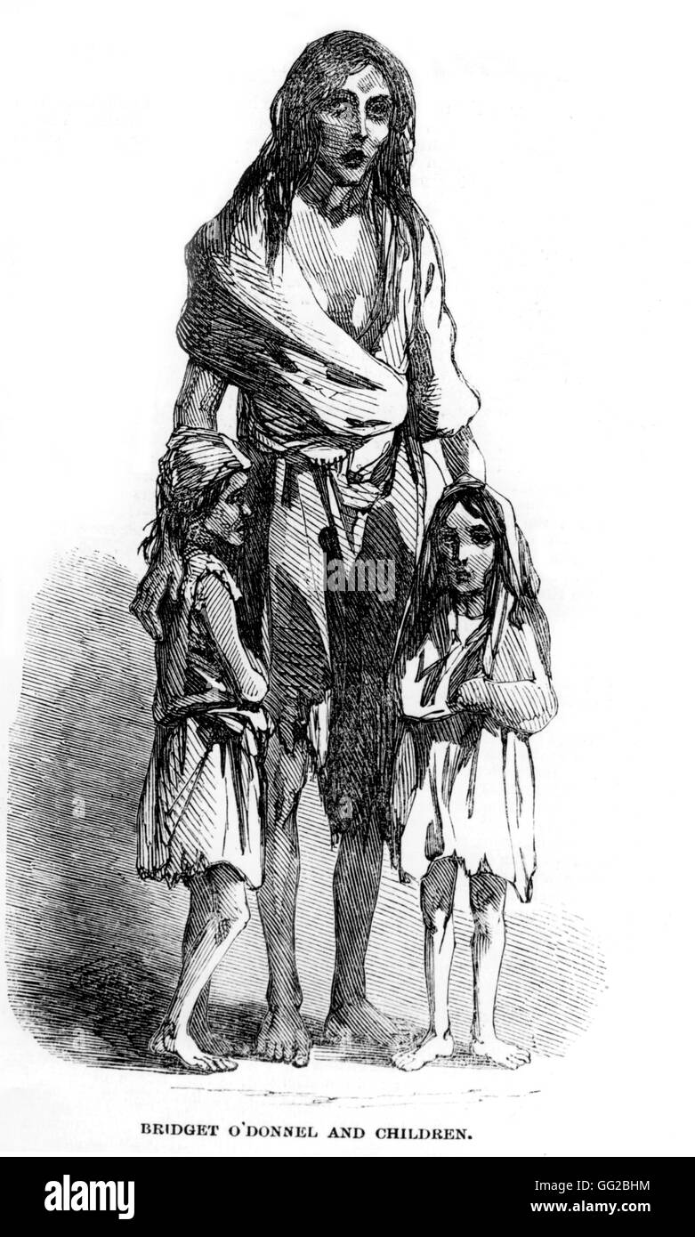 Conditions sociales : la famine et la misère : Bridget O'Donnel et ses enfants à "Illustrated London News" 1849 Irlande Banque D'Images