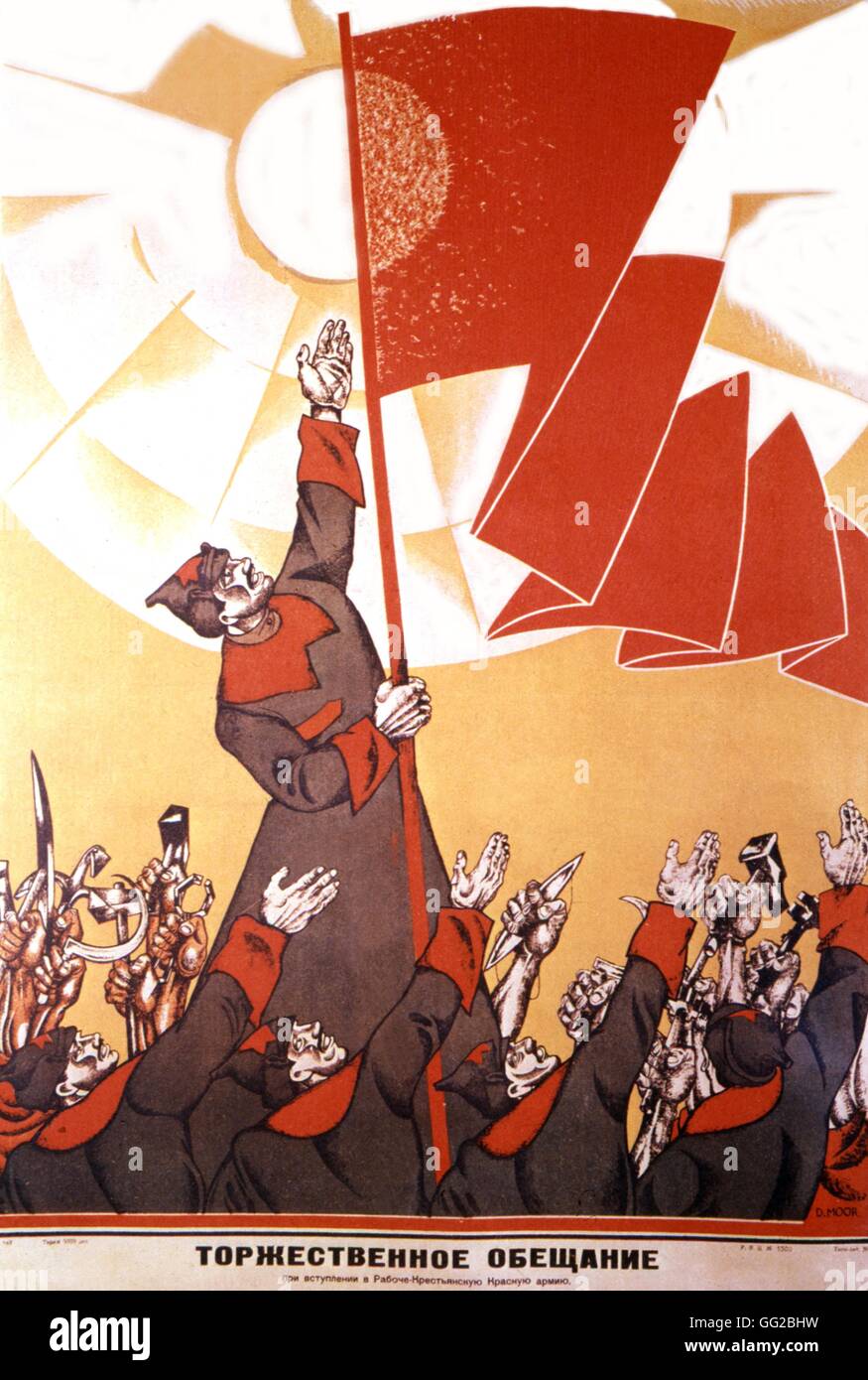 Affiche de propagande par Dimitry Moor : "Loi sur l'allégeance solennel pour le recrutement de travailleurs et d'agriculteurs de l'armée.' 108 x 70 cm 1918 URSS Banque D'Images