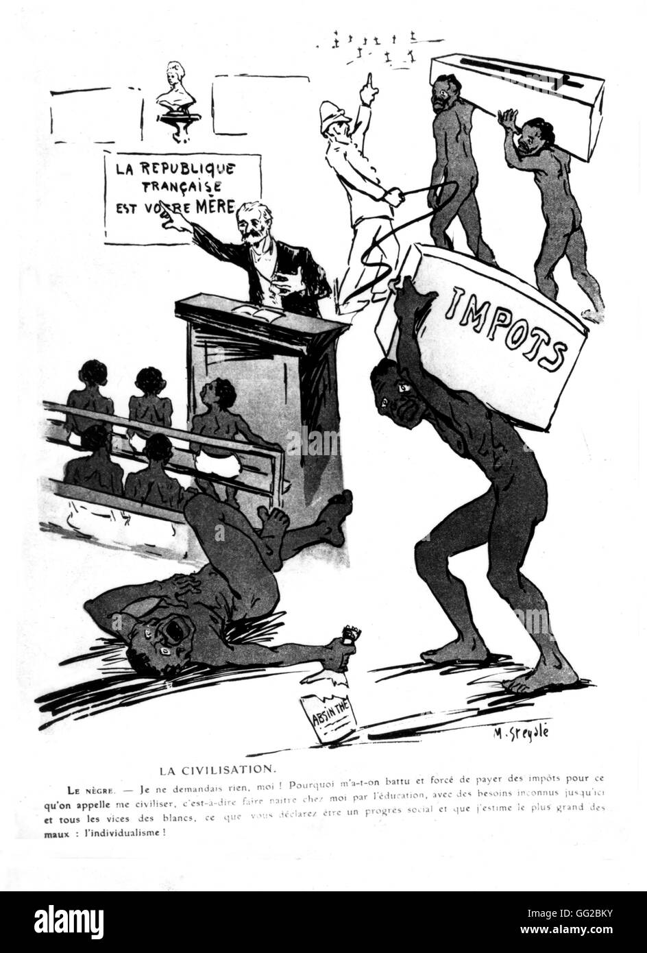 France - dessin animé satirique de colonisation sur la colonisation, dans l'assiette au beurre" 1909 Banque D'Images