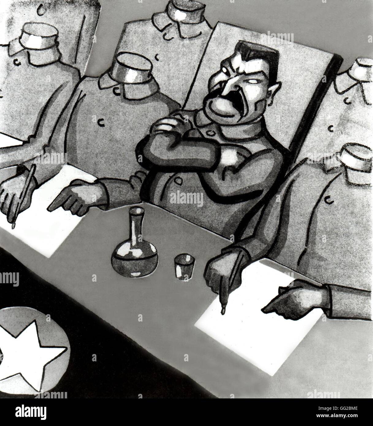 Staline et ses compagnons. Dessin animé satirique dans le journal 'Aux Ecoutes' URSS 1938 Banque D'Images