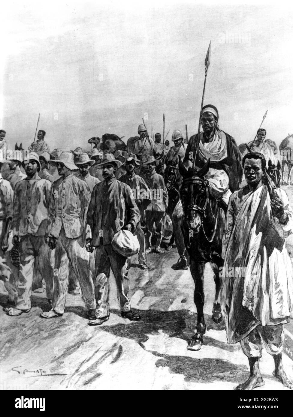 Arrivée à Djibouti d'un convoi de l'italien les prisonniers transférés par Menelik 5 septembre 1896 Guerre Ethiopian-Italian Banque D'Images