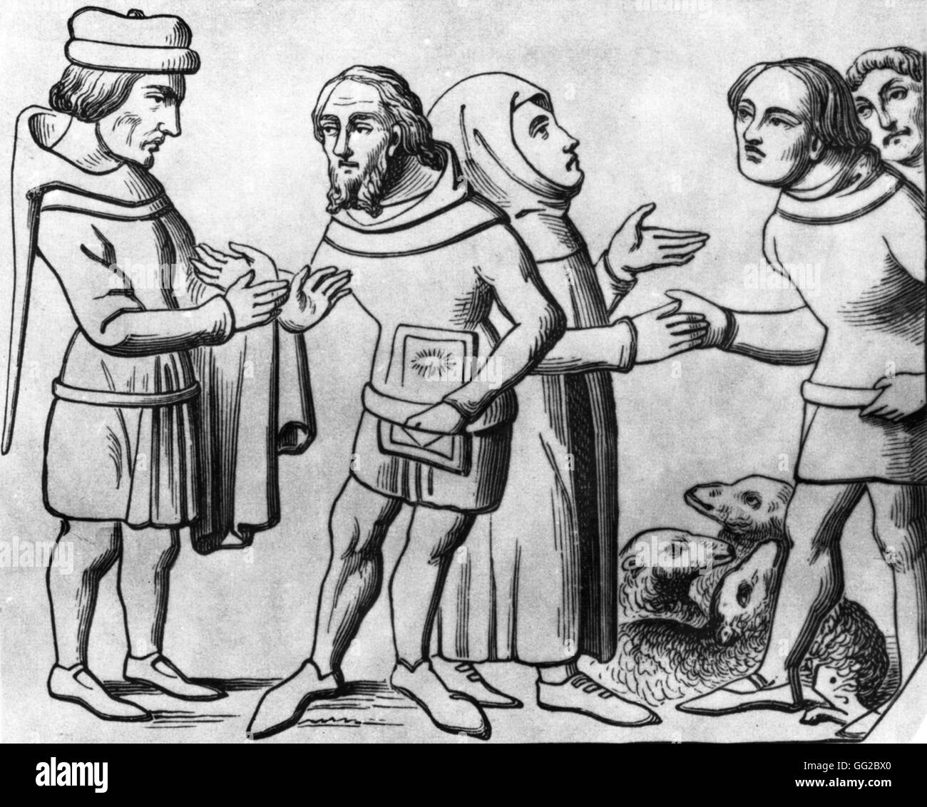 Les marchands au Moyen Âge, la France Miniature Banque D'Images