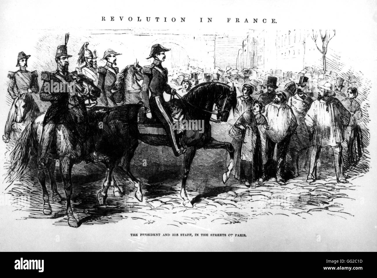 Le Président Louis Napoléon Bonaparte dans les rues de Paris avec son personnel, après son coup d'État. 2 décembre 1851 France Banque D'Images