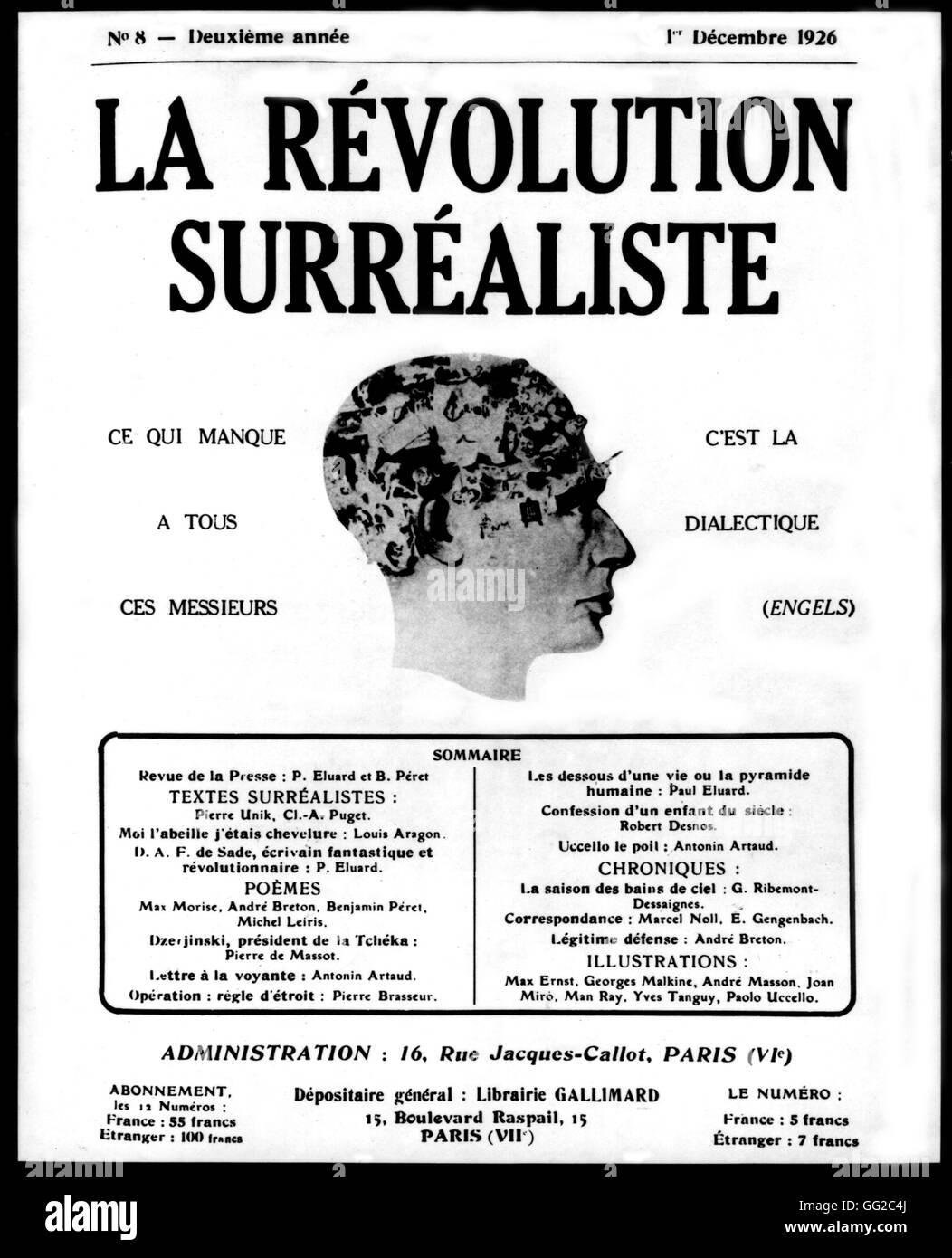 Numéro # 8 de la revue "La révolution surréaliste", le 1er décembre 1926 France Paris, Bibliothèque Jean Doucet Banque D'Images