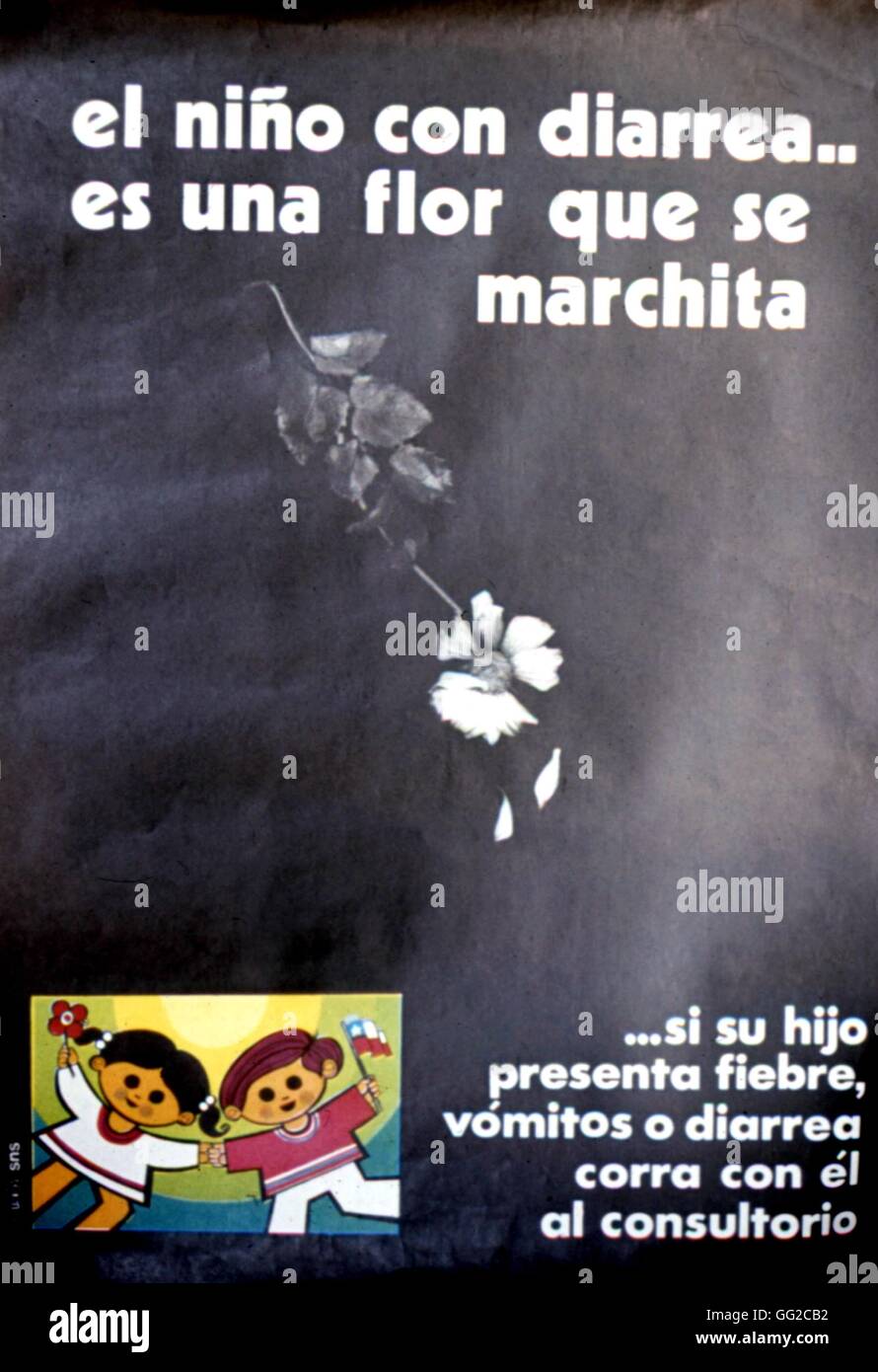 Affiche publicitaire pour l'amélioration de la santé, délivré en vertu de la gouvernement Allende : 'un enfant souffrant de diarrhée, c'est comme une fleur whitered' c.1971/1972 Chili C.S.L.R.P.C. Banque D'Images