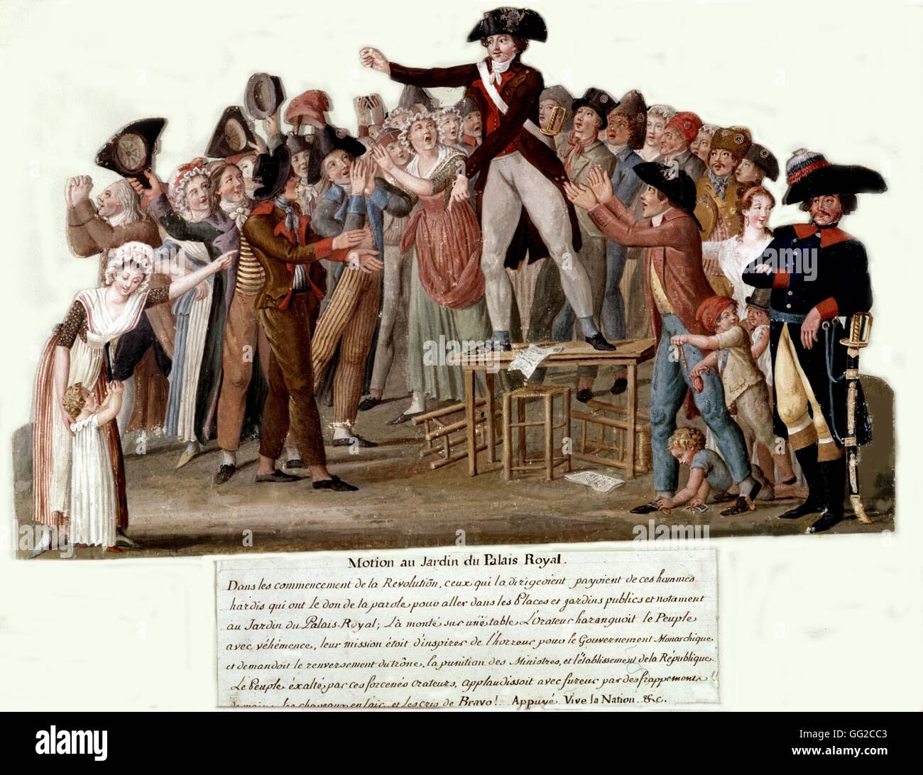 Paul Etienne Lesueur, matin au Palais royal. Un orateur encourage les gens à manifester 18e France - 1789 Révolution Française Paris. Musée Carnavalet Banque D'Images