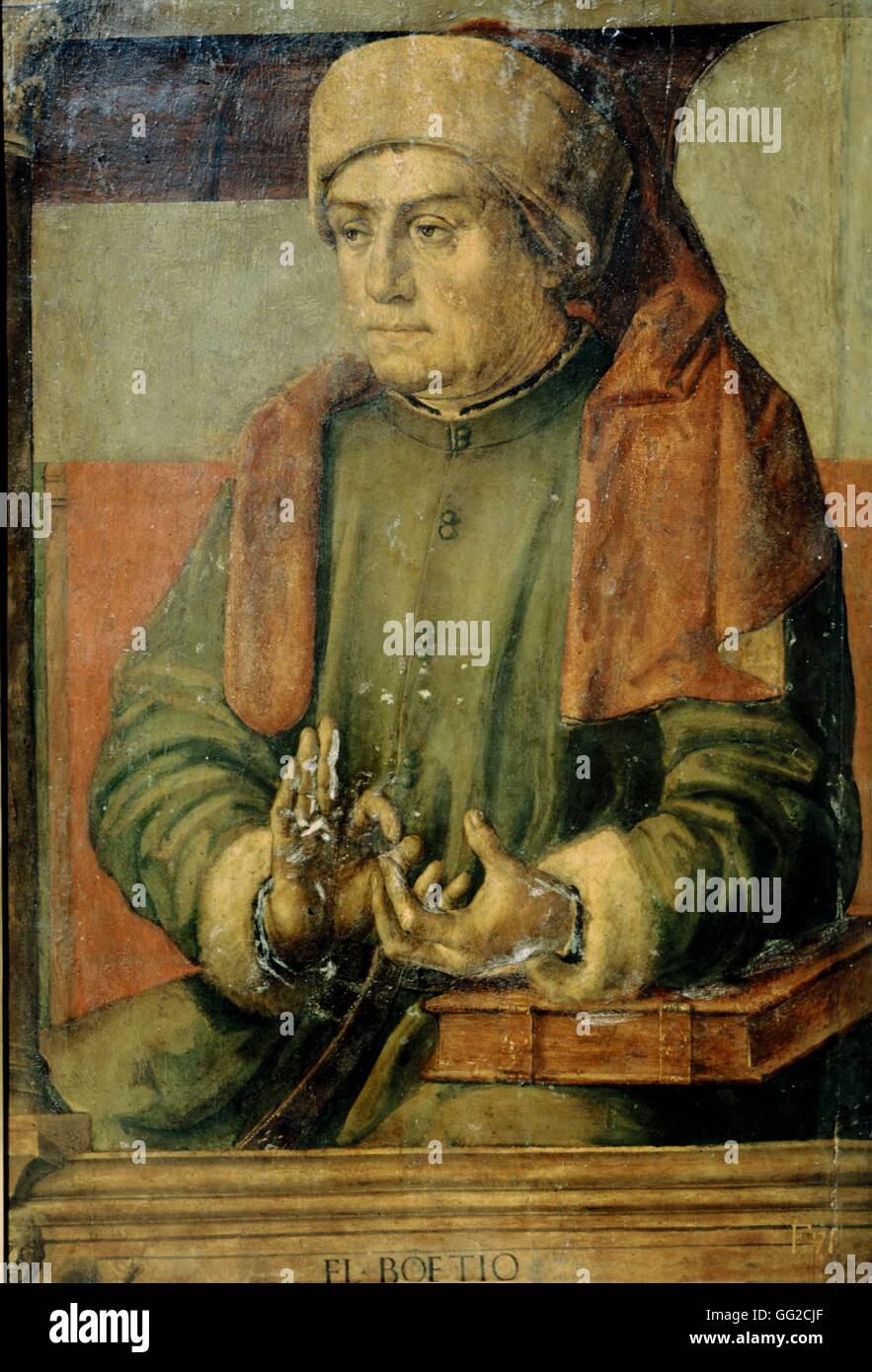 Giovanni Santi : Portrait de la philosophe de Boetia (480-525 A.D) 15e siècle l'ancienne Rome, Palais Ducal d'Urbino Banque D'Images