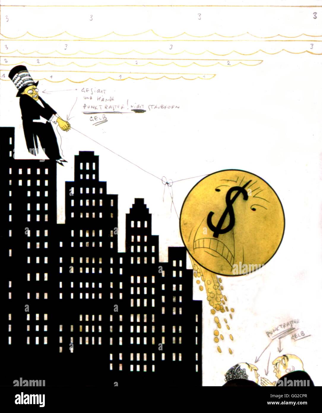 La caricature allemande contre la devise américaine 1934, Bibliothèque du Congrès de Washington Banque D'Images