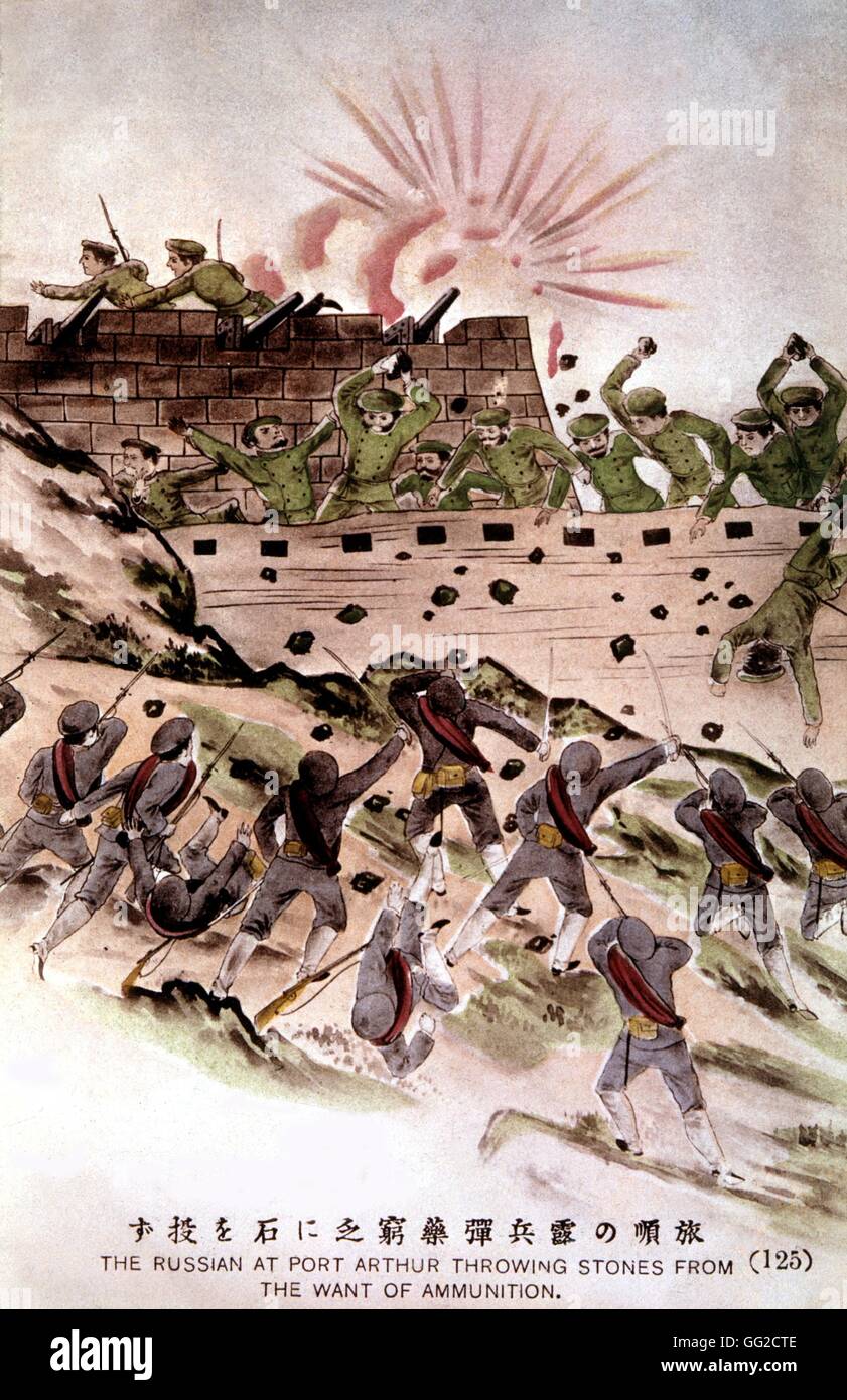 Les Russes à Port-Arthur en jetant des pierres par manque de munitions 1905 Chine - la guerre russo-japonais Banque D'Images