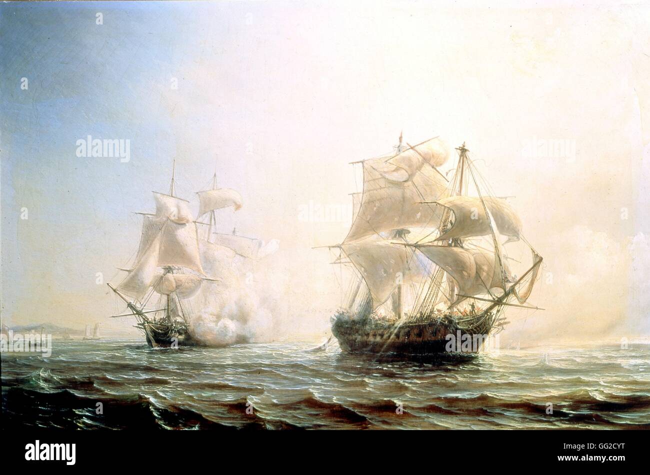 Théodor Gudin école française bataille navale : la frégate "l'Embuscade" lutte contre la frégate anglaise 'Boston' dans le port de New York, le 30 juillet 1793 19e siècle Versailles, Musée du château Banque D'Images