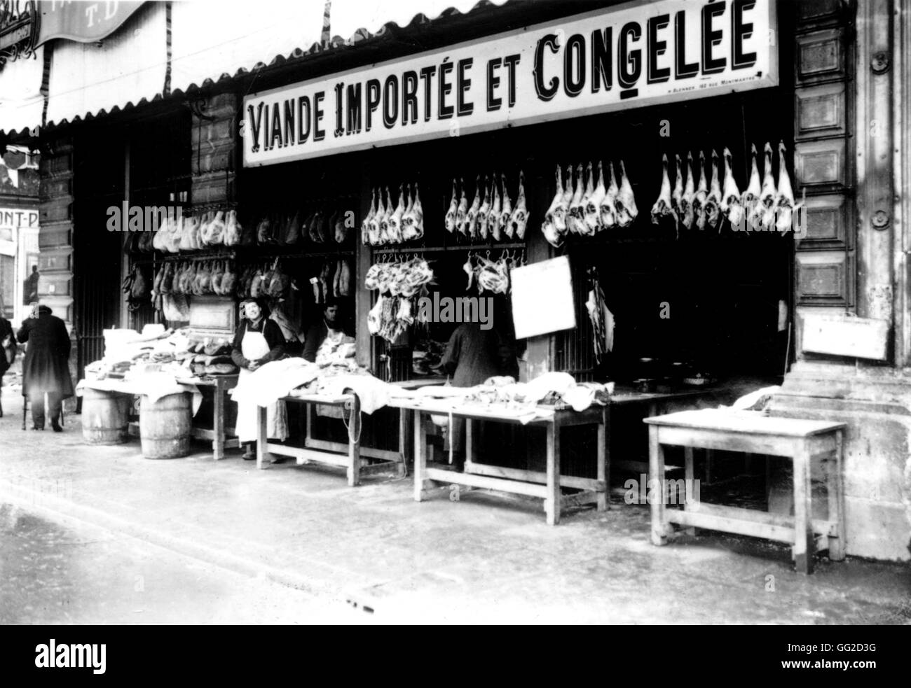 Boutique où l'on pourrait acheter la viande congelée Mars 1917 France - Première Guerre mondiale Banque D'Images