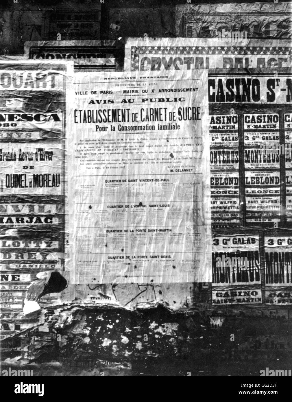 Pendant la guerre de l'affiche annonçant les restrictions de sucre Janvier 1917 France - Première Guerre mondiale Banque D'Images