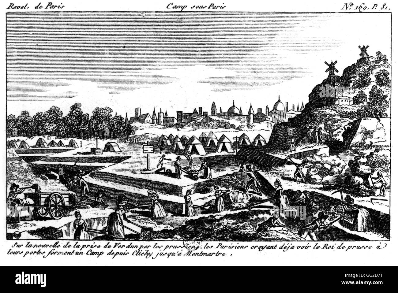 Camp établi en vertu de la Place de Clichy à Montmartre, quand les Prussiens envahirent Verdun 1792 France - Révolution de 1789 à Paris. Bibliothèque nationale Banque D'Images