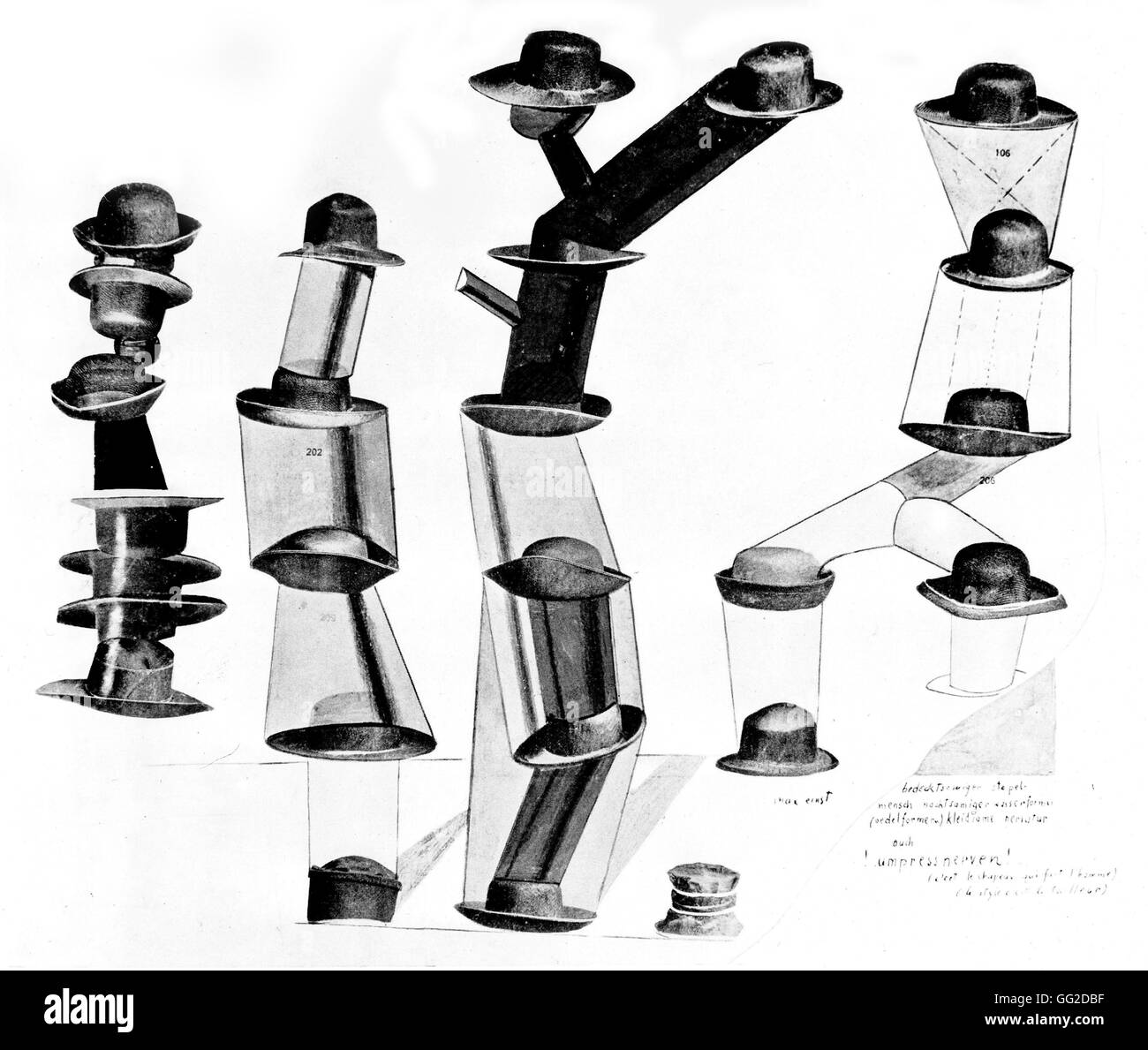 Collage de Max Ernst. La hat fait l'homme, le style est le tailleur 1920 France New York. Musée d'Art Banque D'Images