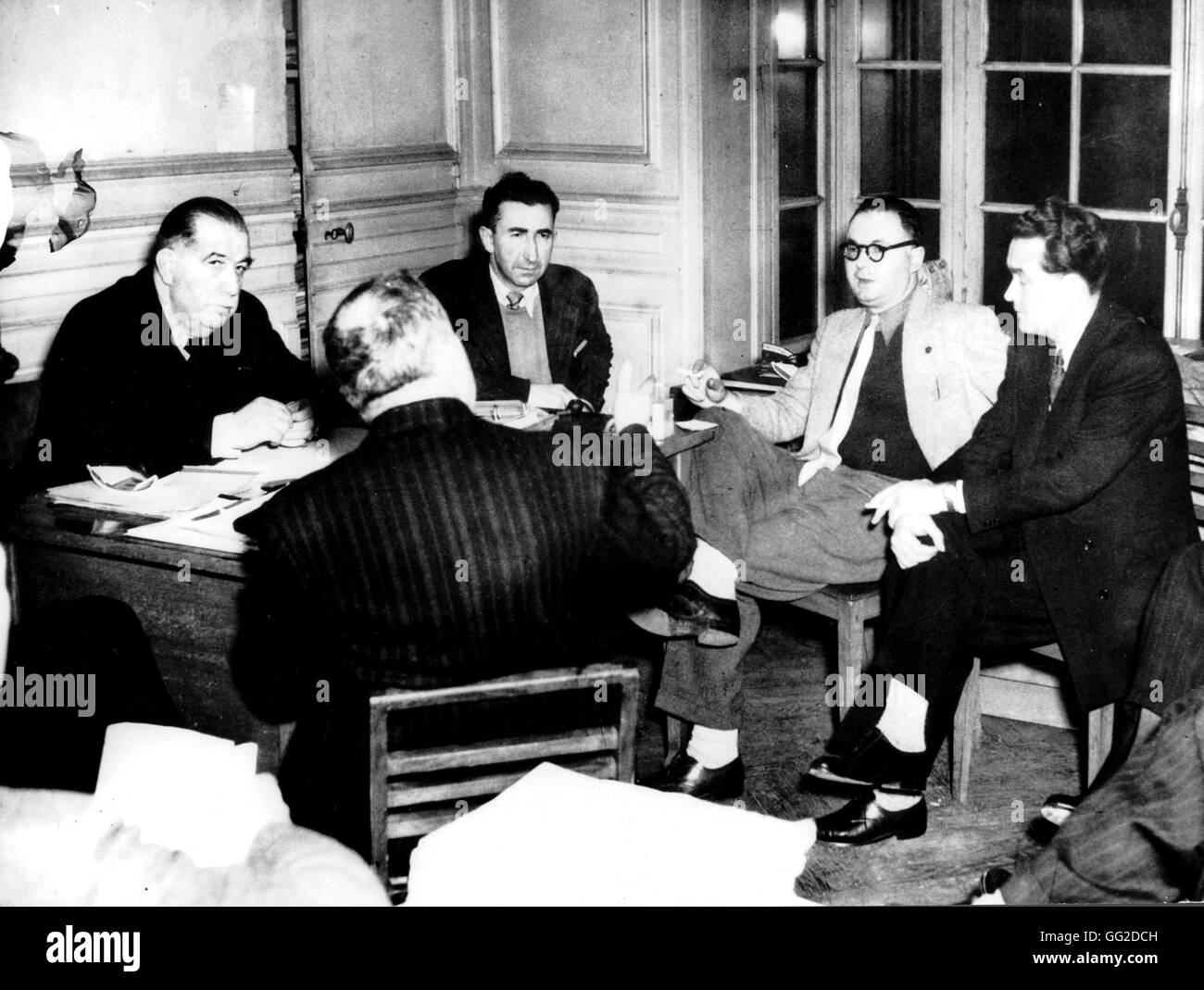 Réunion du comité exécutif en vertu du président F.O Leon Jouhaux 9 janvier 1948, France Banque D'Images