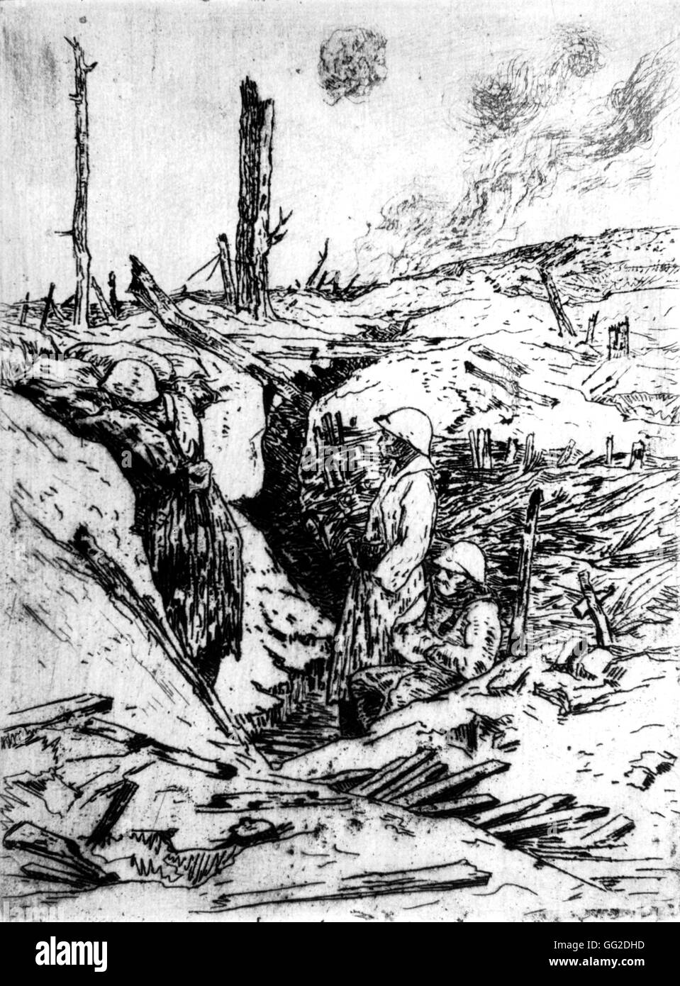 Dessin à l'A.E. Guillez abri dans les Eparges, 8ème siège d'entreprise 1915 France - Première Guerre mondiale Banque D'Images