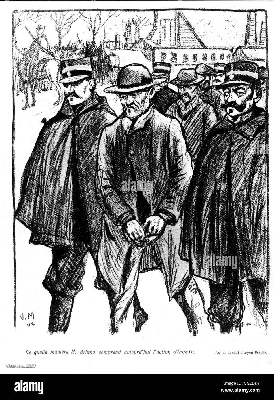 Arrestation d'un homme au cours Briand terme Caricature par Valery-Muller dans "L'assiette au beurre' 1906 France Banque D'Images