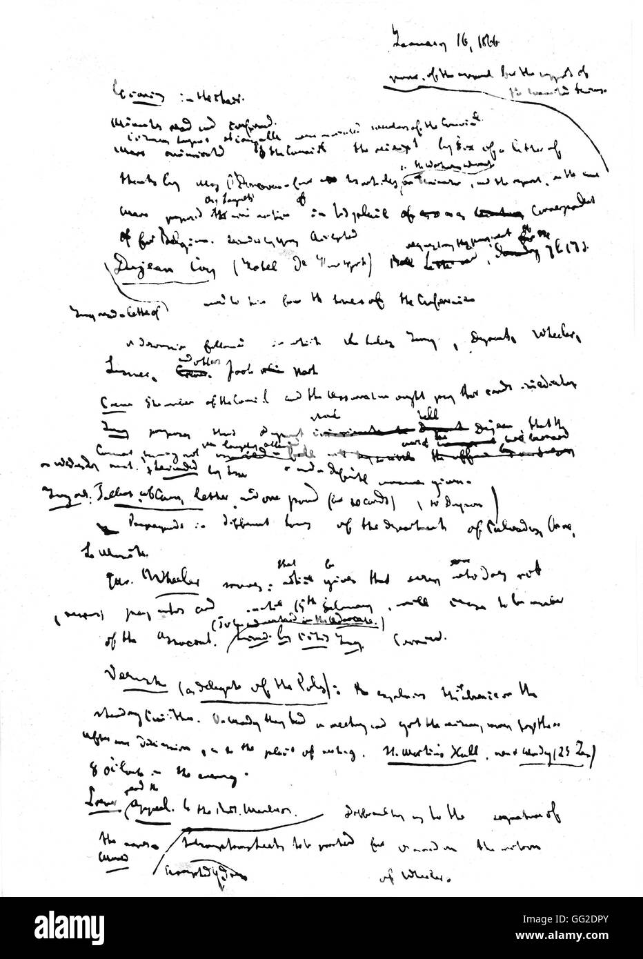 Manuscrit rédigé par Marx detailling les protocoles du Conseil Général 16 janvier 1866 Angleterre Banque D'Images