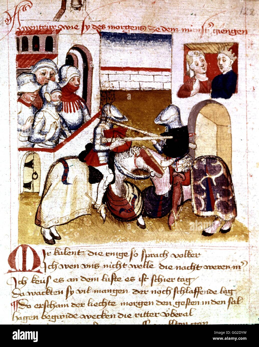 Anonyme allemande de Niebelungenlied Hondes Hagen manuscrit. 16ème siècle tournoi Allemagne Berlin. Kulturbesitz Stiftung preussisch Banque D'Images