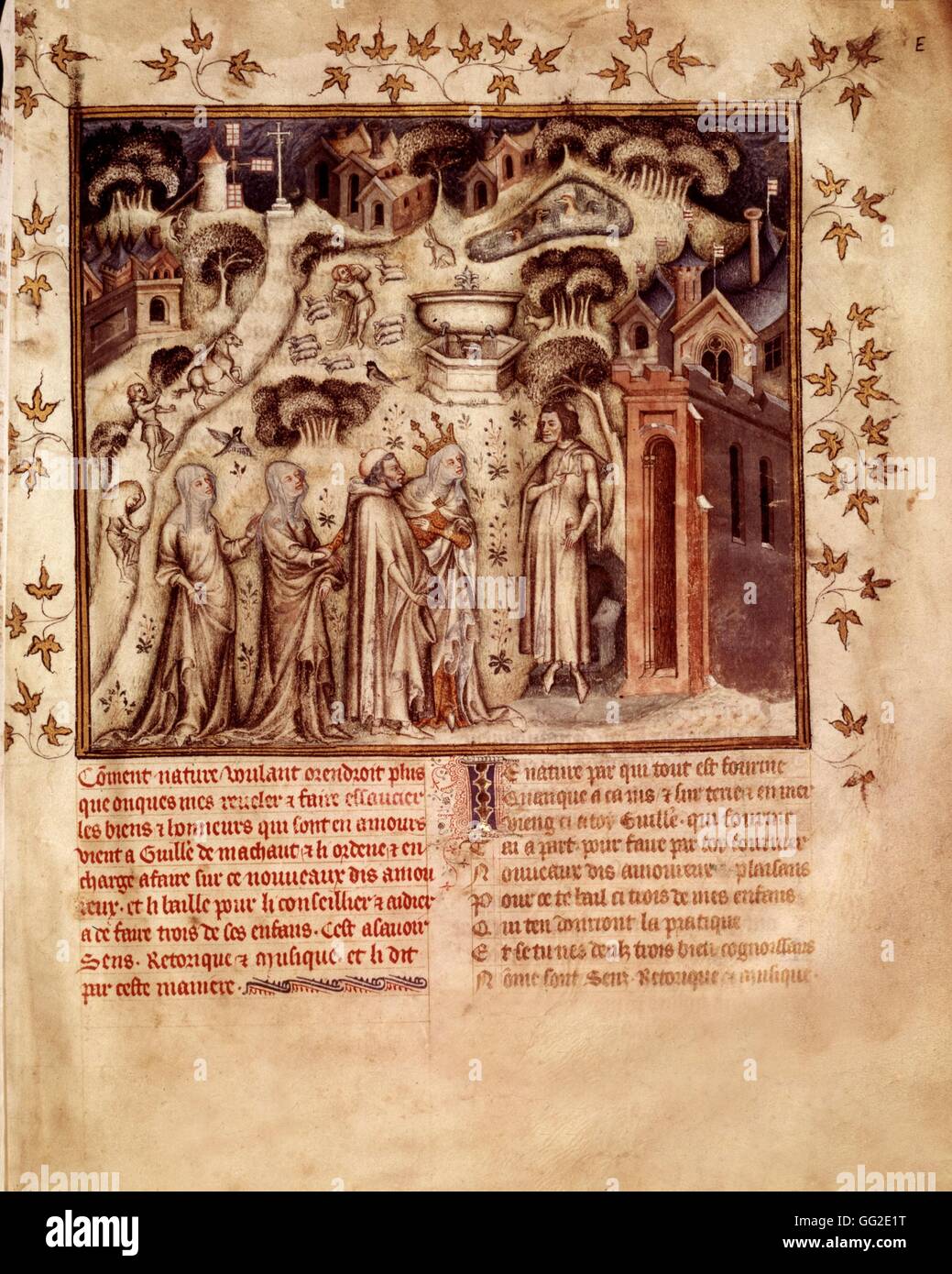 Œuvres de Guillaume de Machaut Nature présentant ses enfants à Guillaume de Machaut 14e siècle France Banque D'Images