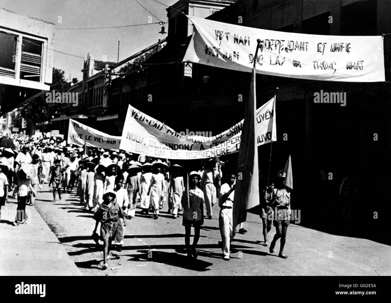 Manifestation contre l'occupation française en faveur de Bao Dai 1950 Guerre d'Indochine, la Bibliothèque du Congrès de Washington Banque D'Images
