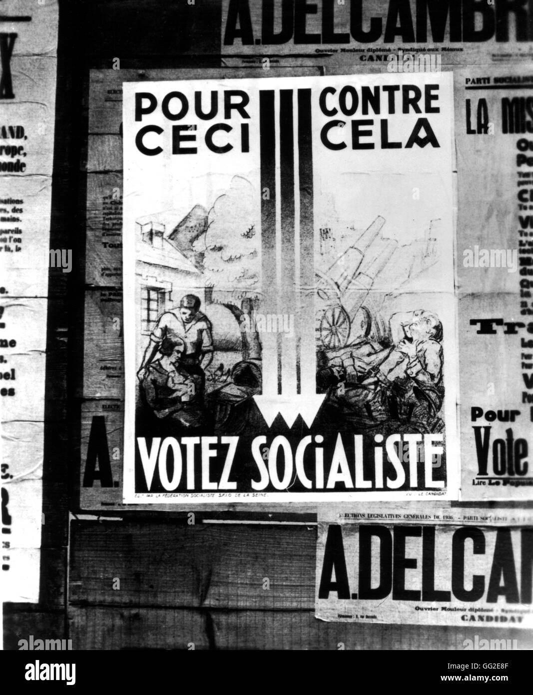 Affiche électorale de la S.F.I.O. (Ancien parti socialiste français). Avril 1936 Banque D'Images