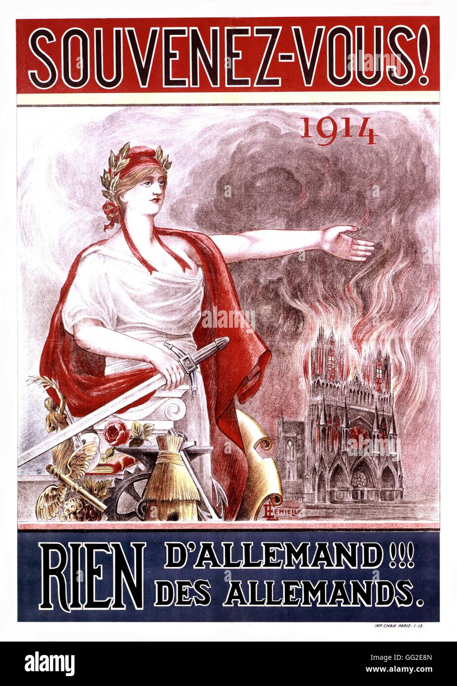 Affiche de propagande contre les produits allemands en France, la Première Guerre mondiale, Bruxelles, musée de la guerre Banque D'Images