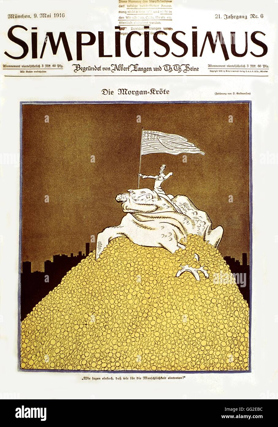Caricature sur les banquiers Gulbransson d'Amérique : 'Morgan le crapaud' dans 'Simplicissimus' 1916, l'Allemagne, la Première Guerre mondiale Banque D'Images
