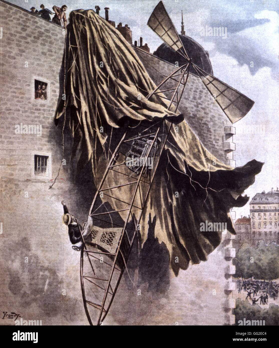 L'accident de dirigeable Santos-Dumont, lors de la tentative d'un aller-retour sur les collines de St. Cloud Août 1901 France Photographie Edouard Rousseau Banque D'Images