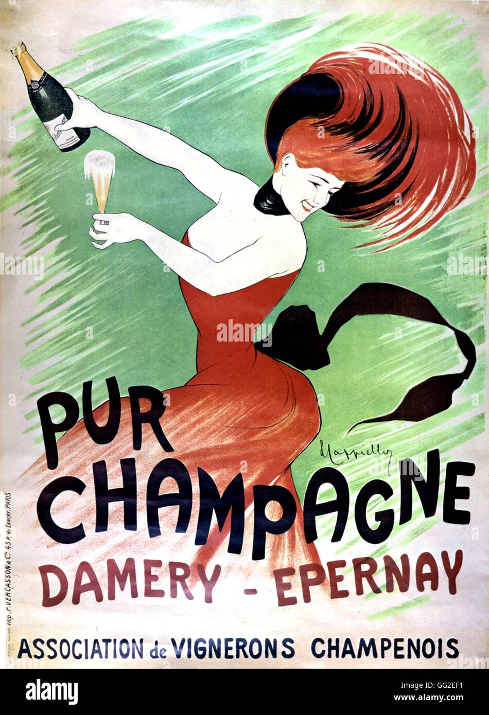 Affiche publicitaire Cappiello (1875-1942) pour champagne 20e siècle France Banque D'Images