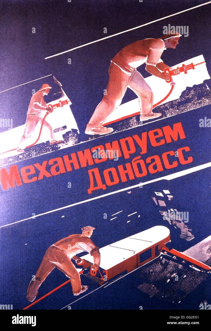 Par Deineka Affiches de propagande : 'Laissez-nous de mécaniser le mines !" 101 x 82 cm 1930 URSS Banque D'Images