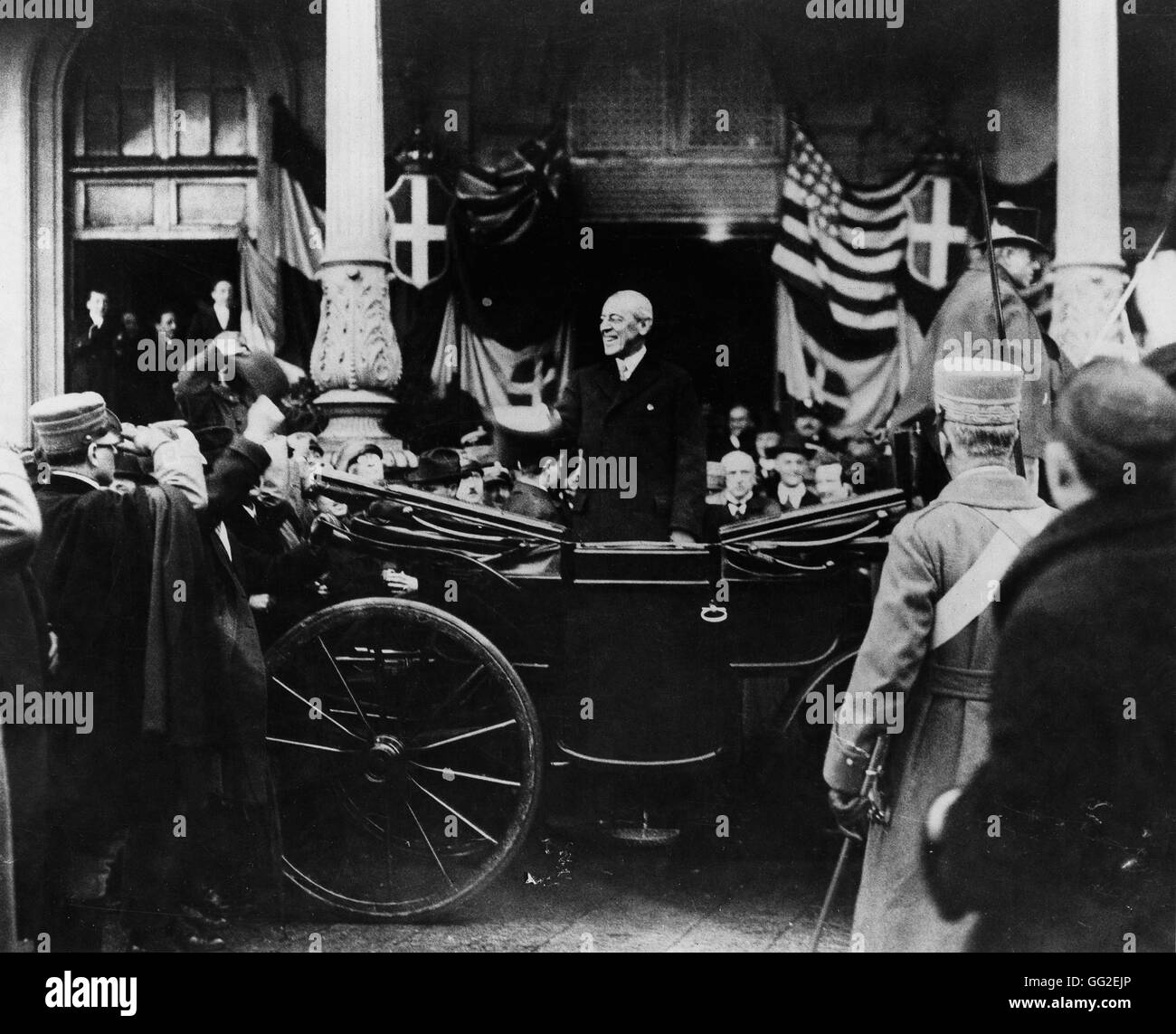 Le président Wilson arrivant à Milan Italie du 20e siècle, la Première Guerre mondiale, les archives nationales, Washington Banque D'Images