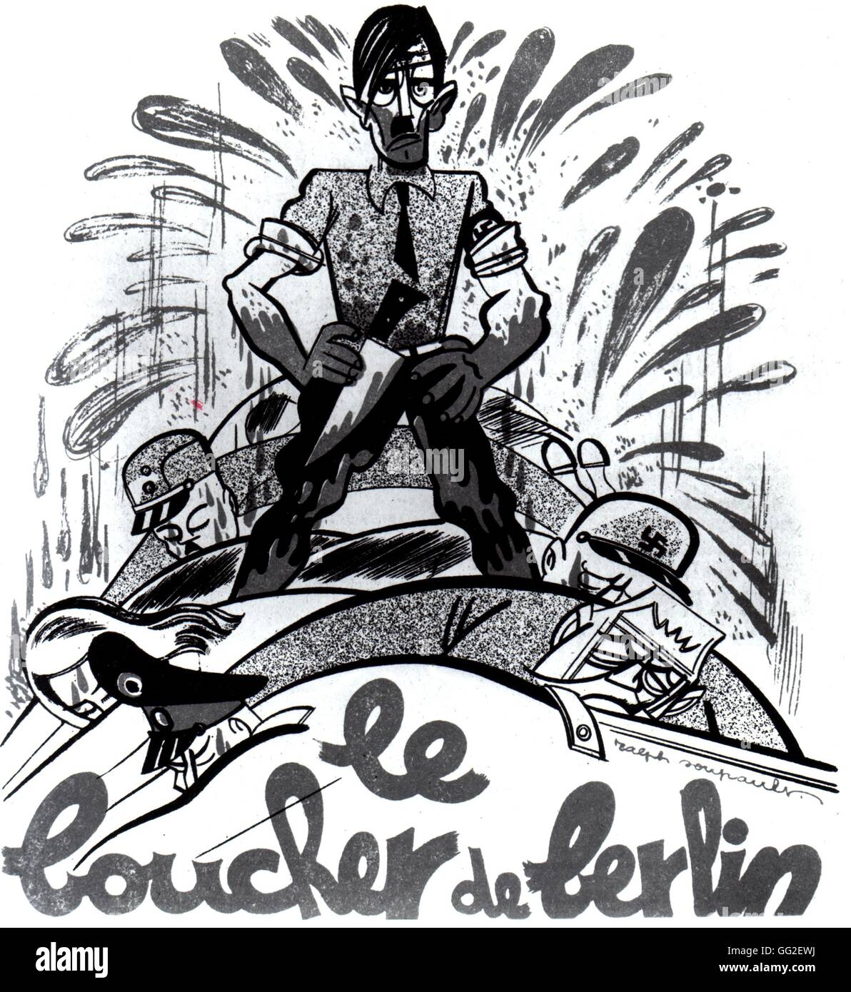 Caricature satirique de Ralph Soupault dans "Le Charivari" : Hitler, "le boucher de Berlin Allemagne 1933 Paris. Bibliothèque nationale Banque D'Images