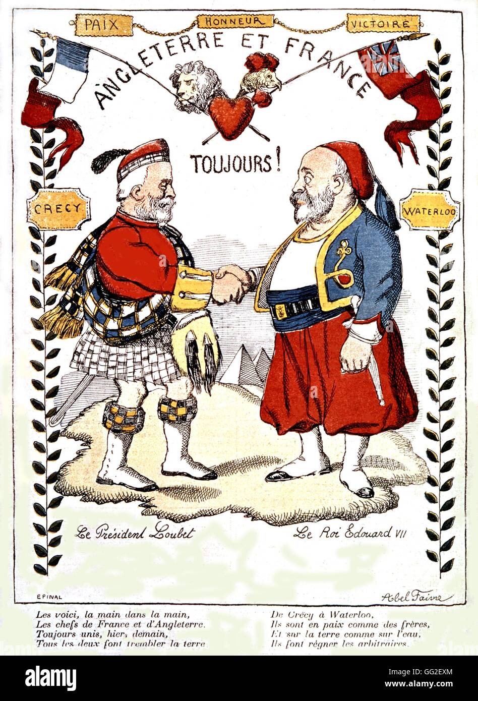 Allégorie sur l'Entente cordiale entre la France et l'Angleterre. Le président Loubet et Charles VII c.1903 France Paris. Bibliothèque nationale Banque D'Images