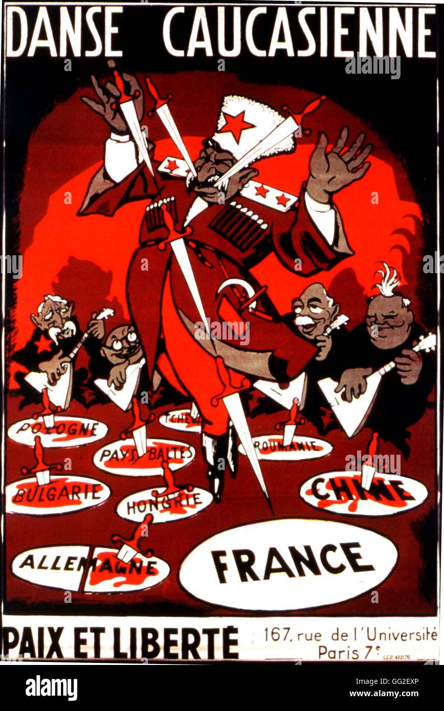 Dessin animé satirique anti-communiste : 'Portrait' (Staline). Derrière Staline, les dirigeants du Parti communiste français sont à voir : Marcel Cachin, Jacques Duclos, André Marty et Maurice Thorez. 1946 France Banque D'Images