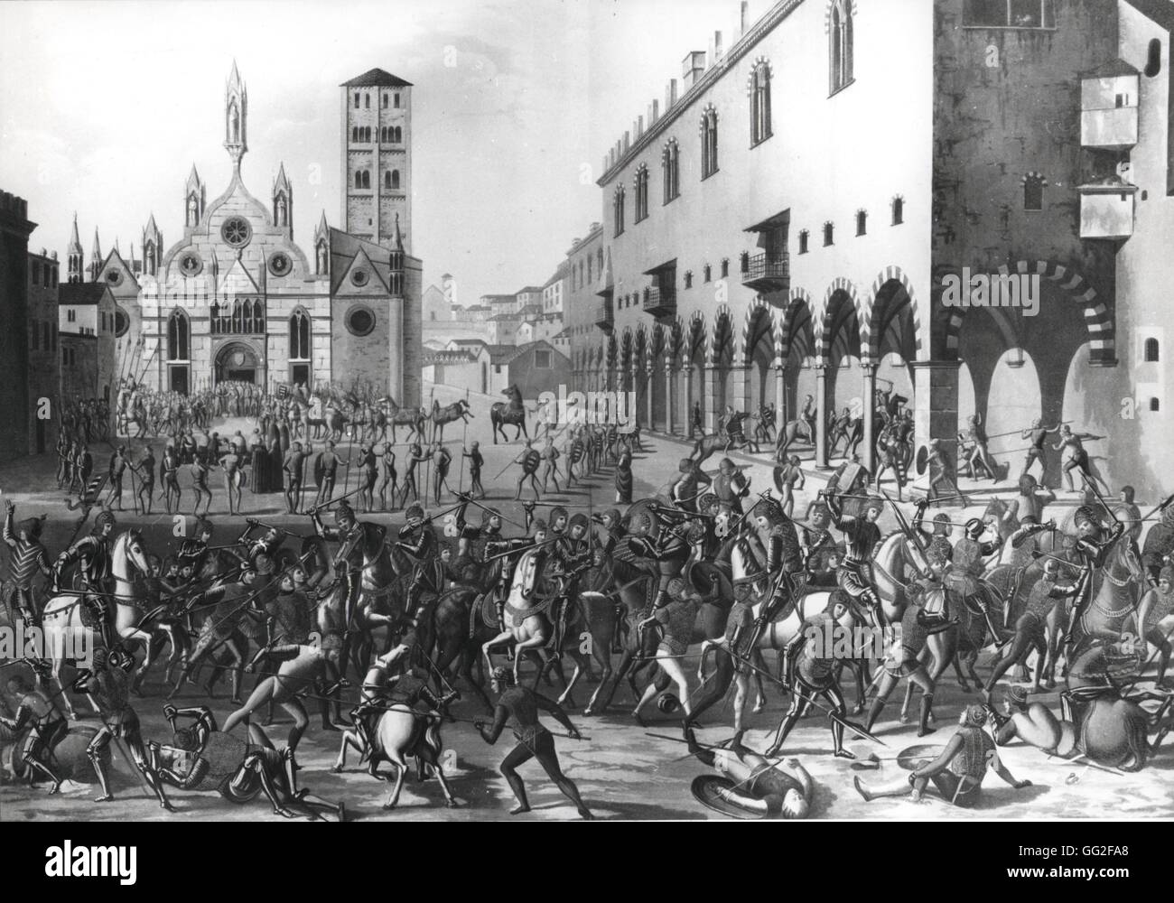 Lutte entre deux familles rivales en Italie, en vertu de la famille Borgia : chute de l'Bonocolsi 16e siècle Banque D'Images