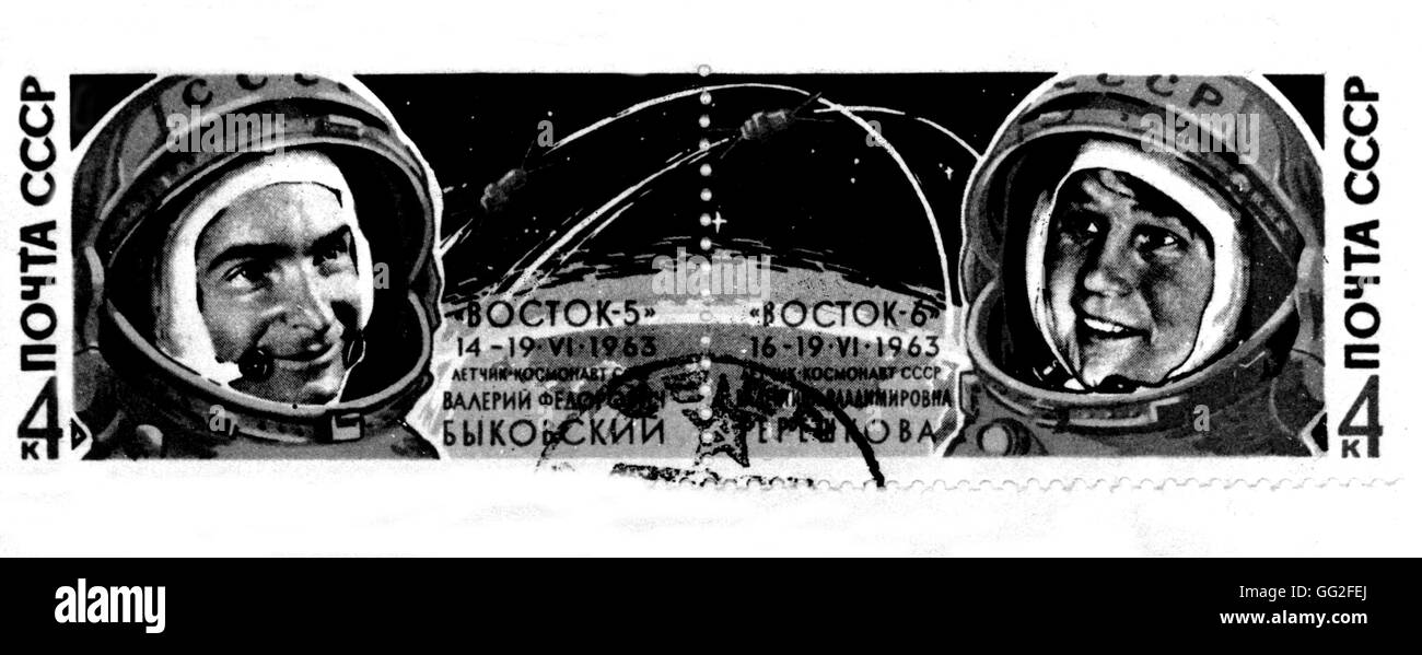 Timbre célébrant la conquête de l'espace 1963 URSS Banque D'Images