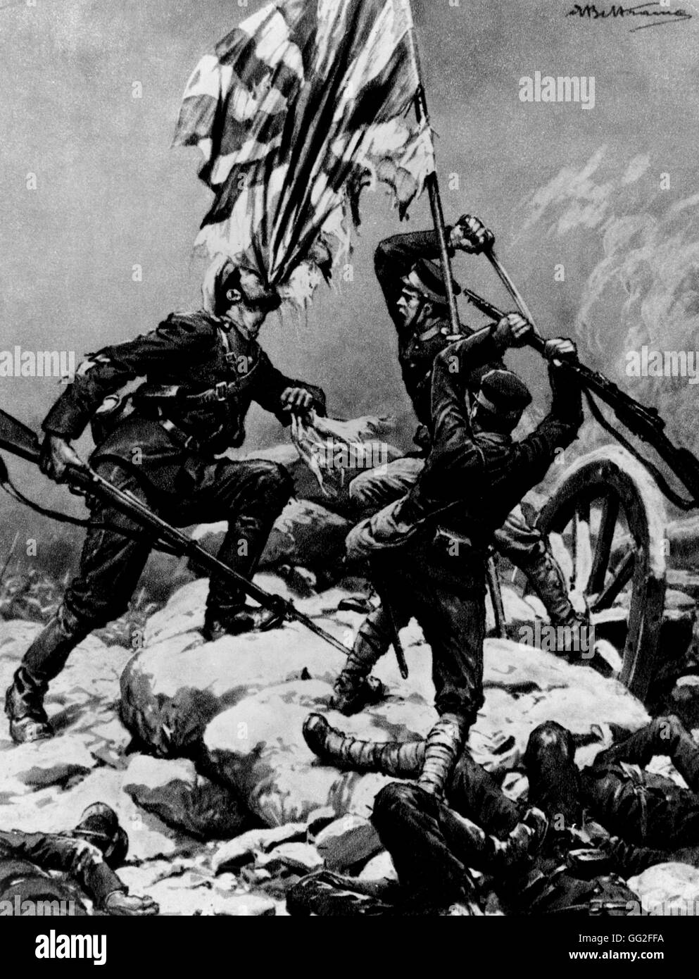 Un soldat russe est tué à détruire le drapeau japonais avec ses dents, à Port Arthur 1905 Chine - guerre russo-japonaise Banque D'Images