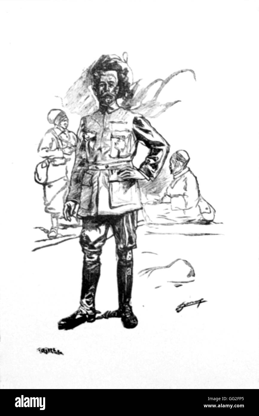 Première Guerre mondiale. Portrait d'Hubert Lyautey. Dessin de Lucien Jonas. Dans : 'La guerre racontée par nos généraux', Paris, Librairie Schwarz, 1920. Banque D'Images