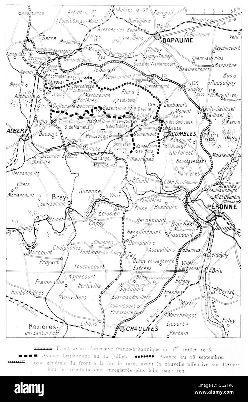 Première Guerre mondiale. Résultats de l'offensive sur la Somme en 1916 selon le rapport de Sir Douglas Haig, datée du 23 décembre. Banque D'Images