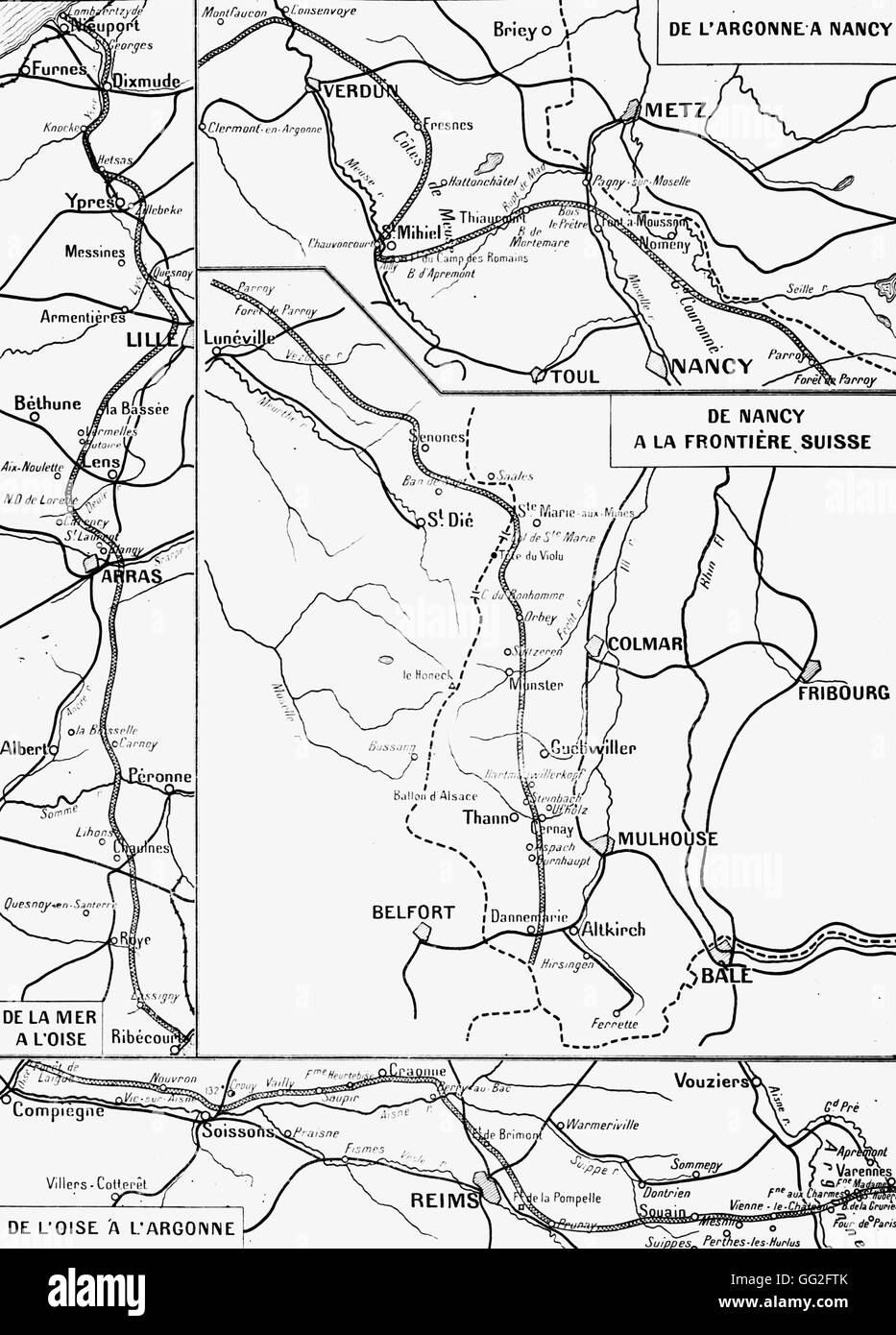 Première Guerre mondiale. Plan de la ligne de front de l'armée, le 15 janvier 1914 conformément à la déclaration du 21 janvier 1914. Banque D'Images